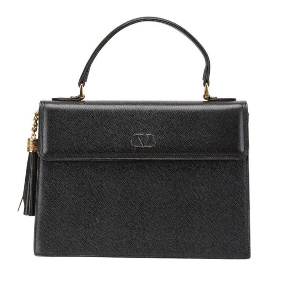 Authentic Vintage Valentino Garavani Black Leather VLOGO Top Handle Bag